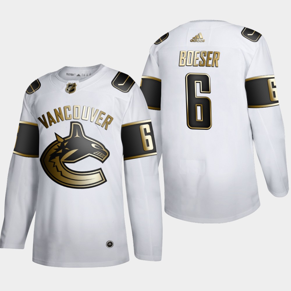 Men Vancouver Canucks #6 Brock Boeser Adidas White Golden Edition Limited Stitched NHL Jersey